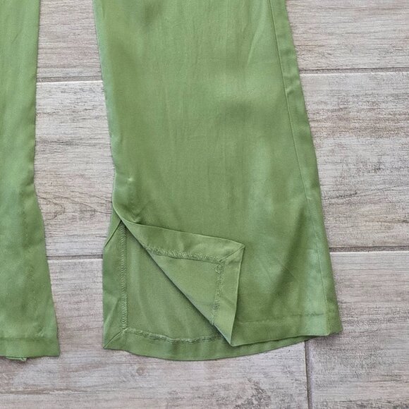 NWT Zara Kelly Green Wide Leg Pants Viscose Satin Feel Split Ankle Dressy M - Picture 4 of 7